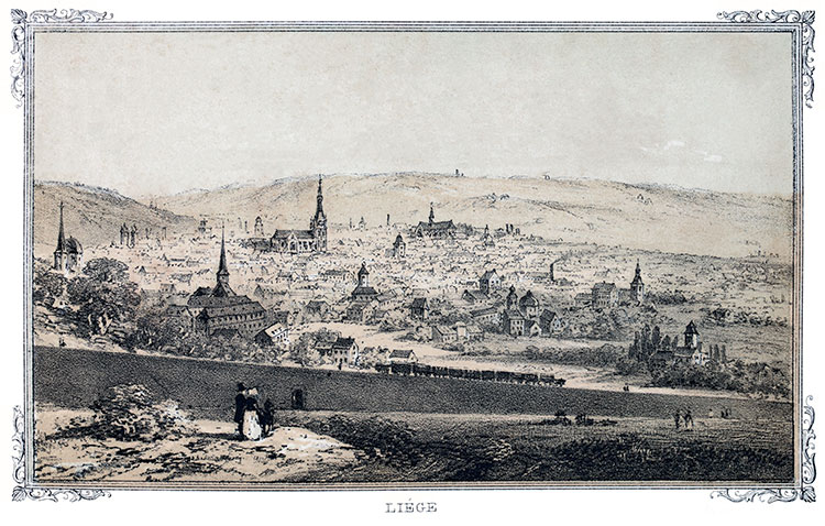 Liège, vue générale vers 1840 - gravure reproduite et restaurée numériquement par © Norbert Pousseur