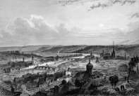 Pour Zoom :Liège avec ses ponts, vers 1845 - gravure reproduite et restaurée numériquement par © Norbert Pousseur