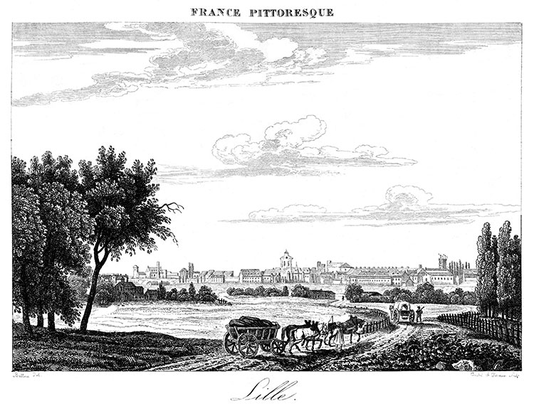 Vue générale de Lille vers 1830 - gravure reproduite et restaurée numériquement par © Norbert Pousseur Vue générale de Lille vers 1830 - gravure reproduite et restaurée numériquement par © Norbert Pousseur