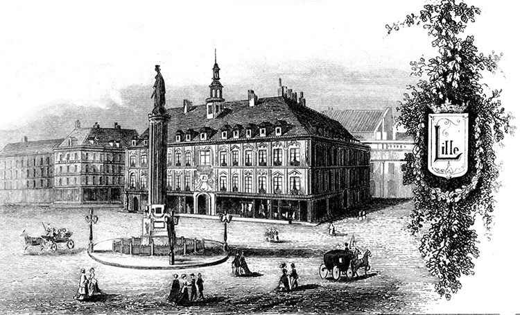 Gravure de la ville de Lille, en 1883, gravure reproduite et restaurée numériquement par © Norbert Pousseur
