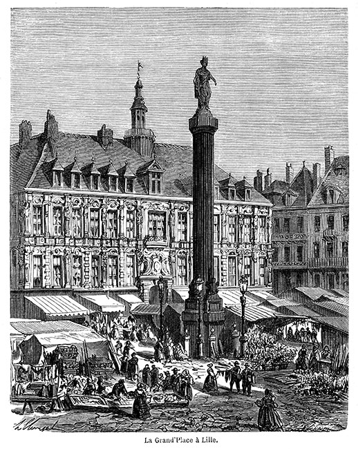 La grande place de Lille vers 1870 - gravure reproduite et restaurée numériquement par © Norbert Pousseur La grande place de Lille vers 1870 - gravure reproduite et restaurée numériquement par © Norbert Pousseur