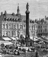 Zoom sur La grande place de Lille vers 1870 - gravure reproduite et restaurée numériquement par © Norbert Pousseur