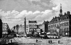 Zoom sur La place centrale de Lille vers 1875 - gravure reproduite et restaurée numériquement par © Norbert Pousseur