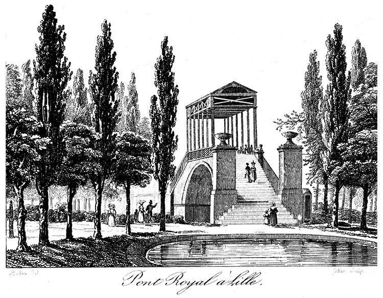 Le pont royal de Lille vers 1830 - gravure de Buttura reproduite et restaurée numériquement par © Norbert Pousseur Le pont royal de Lille vers 1830 - gravure de Buttura reproduite et restaurée numériquement par © Norbert Pousseur