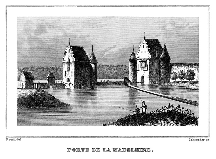 A Lille, porte de la Madeleine vers 1835 (de Gand, à présent), gravure de Rauch  reproduite et restaurée numériquement par © Norbert Pousseur A Lille, porte de la Madeleine vers 1835 (de Gand, à présent), gravure de Rauch  reproduite et restaurée numériquement par © Norbert Pousseur