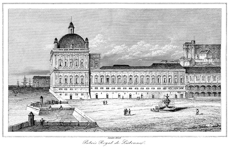Palácio Real de Lisboa, cerca de 1840 - reprodução da gravura e correcções digitais por © Norbert Pousseur