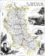 Zoom sur carte de la Loire  par Vuillemin en 1851 - gravure reproduite et restaurée numériquement par © Norbert Pousseur