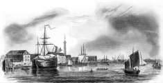 Zoom sur Lorient et bateaux de pêche vers 1835, - gravure reproduite et restaurée numériquement par © Norbert Pousseur