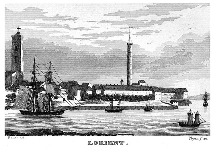 Lorient vers 1830 - gravure reproduite et restaurée numériquement par © Norbert Pousseur Lorient vers 1830 - gravure reproduite et restaurée numériquement par © Norbert Pousseur