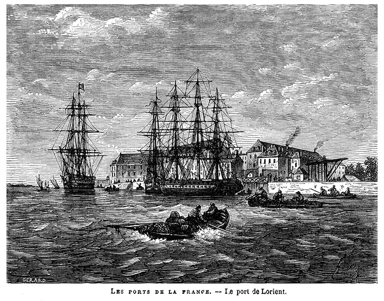Vaisseaux de ligne devant Lorient, vers 1870 - gravure reproduite et restaurée numériquement par © Norbert Pousseur