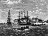 Zoom sur Vaisseaux de ligne devant Lorient, vers 1870 - gravure reproduite et restaurée numériquement par © Norbert Pousseur