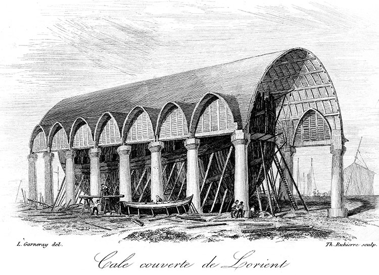 Cale couverte de Lorient pour navires à voiles - gravure reproduite et restaurée numériquement par © Norbert Pousseur
