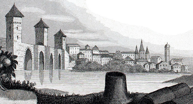 Cahors vers 1840 - vue de la carte de Levasseur - gravure reproduite et restaurée numériquement par © Norbert Pousseur