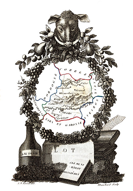 Carte succinte du Lot vers 1830 - gravure reproduite et restaurée numériquement par © Norbert Pousseur