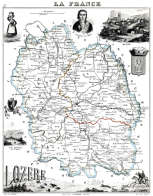 Zoom sur Carte du département de la Lozère en 1851 - gravure reproduite et restaurée numériquement par © Norbert Pousseur