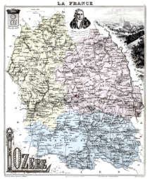 Zoom sur Carte du département de la Lozère en 1883 - gravure reproduite et restaurée numériquement par © Norbert Pousseur