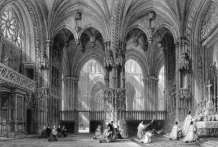 Intérieur de la cathédrale de Lyon - Gravure de 1841 reproduite puis restaurée par © Norbert Pousseur