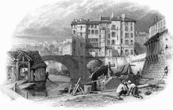 Pont au Change de Lyon vers 1840 - gravure reproduite et restaurée numériquement par © Norbert Pousseur