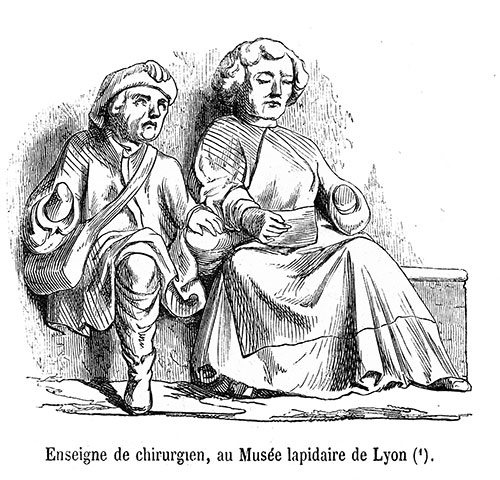 Enseigne de chirurgien lyonnais - gravure de 1855 reproduite  puis restaurée par © Norbert Pousseur