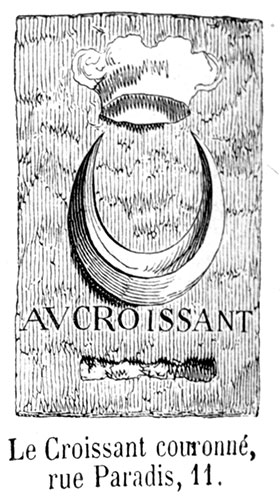 Enseigne lyonnaise du Croissant couronné - gravure de 1855 reproduite  puis restaurée par © Norbert Pousseur