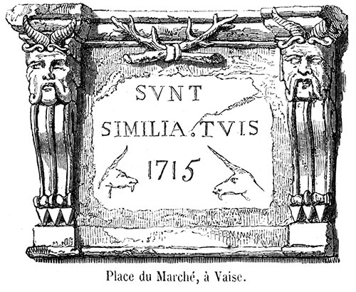 Enseigne lyonnaise Sunt similia tuis, 1715 - gravure de 1855 reproduite  puis restaurée par © Norbert Pousseur