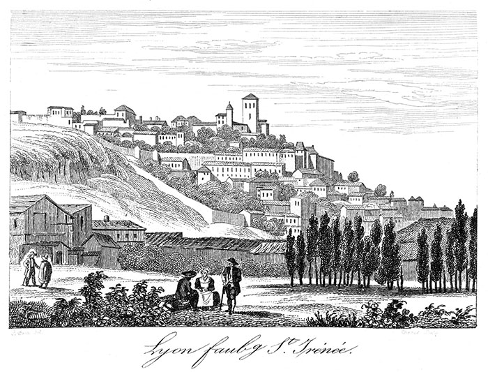 Les faubourgs St Irénée de Lyon  - Gravure de 1835 reproduite puis restaurée par © Norbert Pousseur