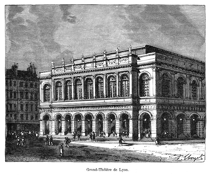 Grand-Théâtre de Lyon - Gravure de 1855 reproduite puis restaurée par © Norbert Pousseur Grand-Théâtre de Lyon - Gravure de 1855 reproduite puis restaurée par © Norbert Pousseur