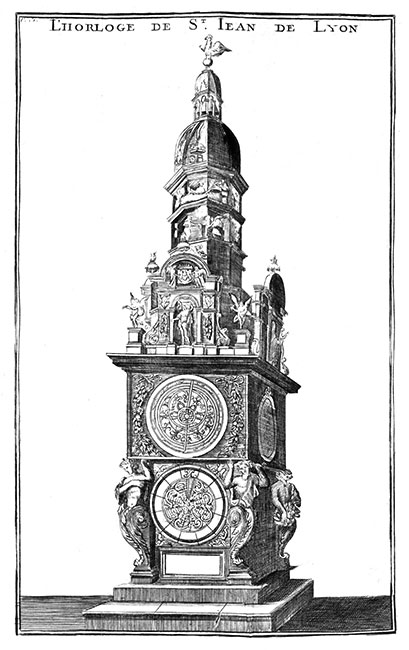 Lyon, horloge de la cathédrale - Gravure de 1771 reproduite puis restaurée par © Norbert Pousseur