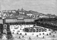 Lyon, place Bellecour, 1850  - gravure reproduite et restaurée numériquement par © Norbert Pousseur