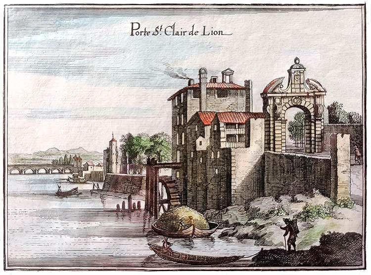 Porte St Clair à Lyon vers 1625 - Gravure restaurée numériquement par © Norbert Pousseur