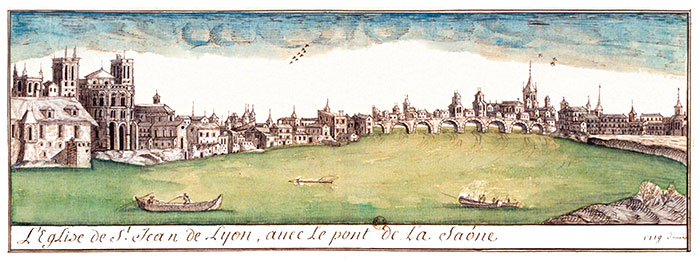 Lyon, vers 1710, avec  'église St Jean. Numérisation © BNF, corrections numériques -  © Norbert Pousseur