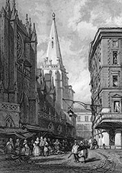 église de St Nizier à  Lyon - Gravure de 1836 reproduite puis restaurée par © Norbert Pousseur