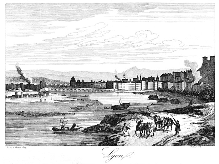 Lyon en bord de Saöne - gravure de 1835 reproduite  puis restaurée par © Norbert Pousseur