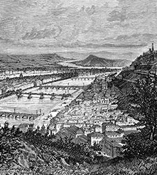 Lyon, vue générale, 1870  - gravure reproduite et restaurée numériquement par © Norbert Pousseur