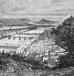 Lyon, vue générale, 1870  - gravure reproduite et restaurée numériquement par © Norbert Pousseur