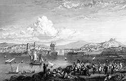 Imagette :  Fête devant le port de Marseille vers 1850 - gravure  reproduite et restaurée par © Norbert Pousseur