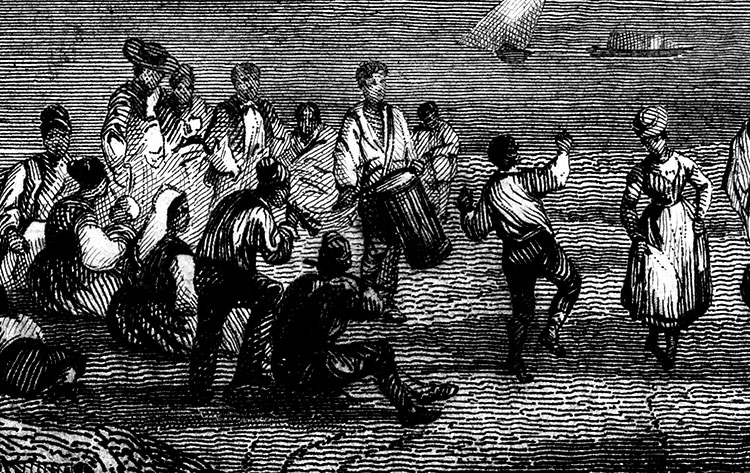 Au son du tambourin et de la flûte un couple danse sur les abords du port de Marseille - gravure  reproduite et restaurée par © Norbert Pousseur