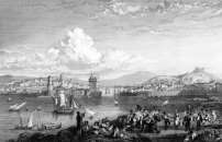 Pour zoom, Fête devant le port de Marseille vers 1850 - gravure  reproduite et restaurée par © Norbert Pousseur