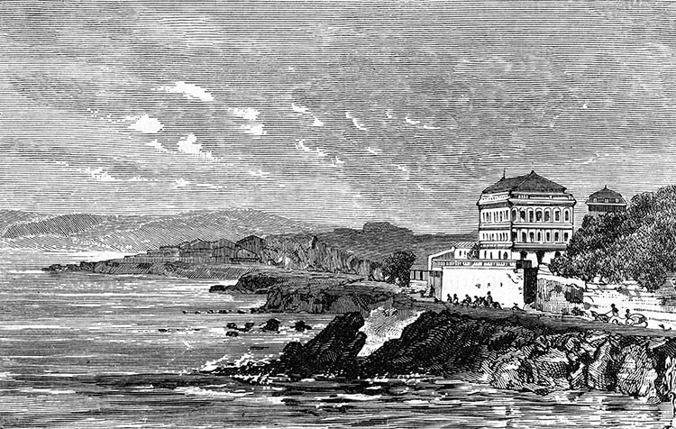 Route de la Corniche  de Marseille vers 1870 - gravure  reproduite et restaurée par © Norbert Pousseur