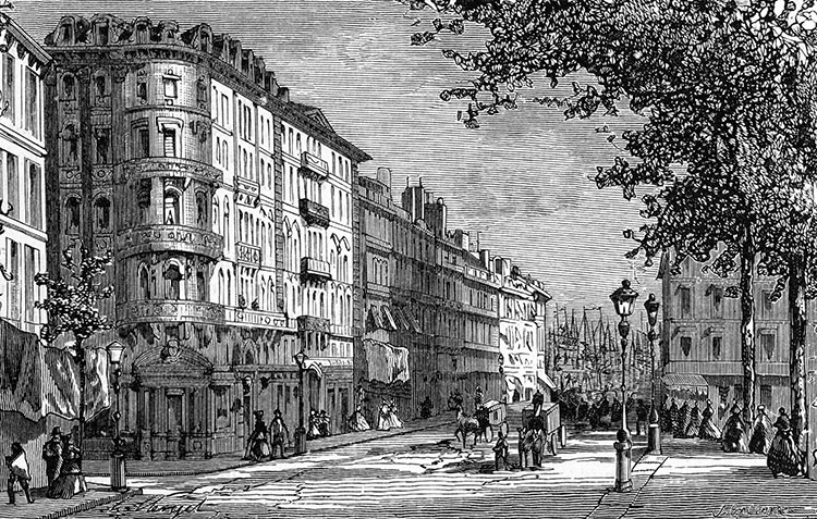 Rue de Noailles à Marseille vers 1870 - gravure  reproduite et restaurée par © Norbert Pousseur