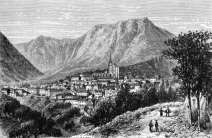 Zoom sur Vue générale de Mende vers 1880 - gravure reproduite et restaurée numériquement par © Norbert Pousseur