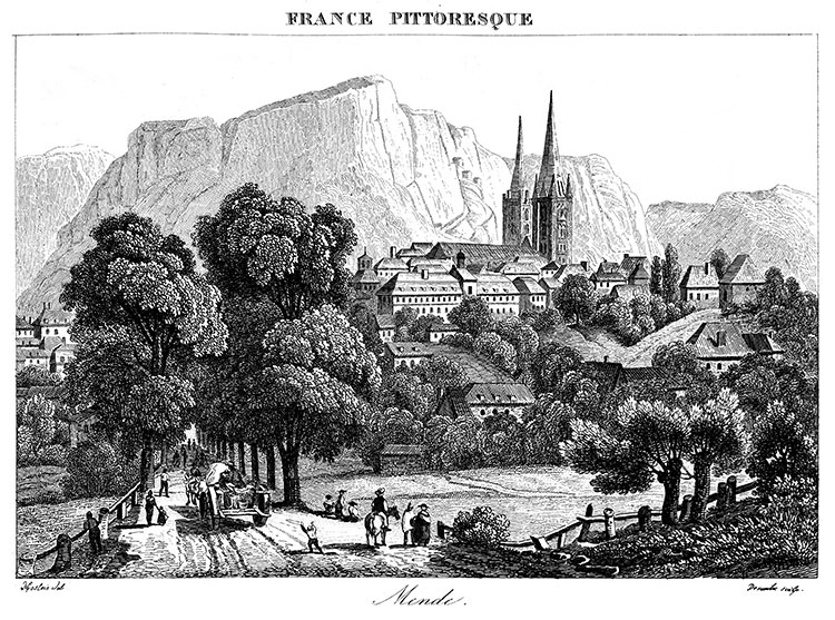 Mende vers 1830 - gravure reproduite et restaurée numériquement par © Norbert Pousseur