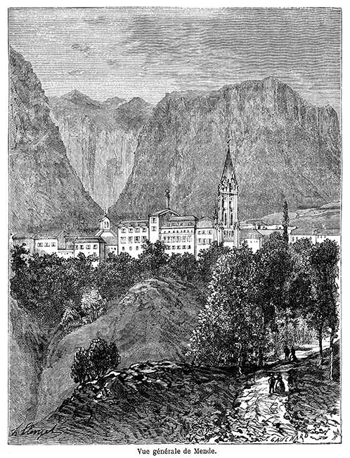 Mende vers 1870 - gravure reproduite et restaurée numériquement par © Norbert Pousseur