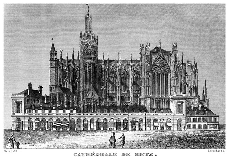 La cathédrale de Metz vers 1835 - gravure reproduite et restaurée numériquement par © Norbert Pousseur