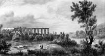 Zoom sur Aqueduc de Jouy près de Metz, vers 1840 - gravure de Buttura reproduite et restaurée numériquement par © Norbert Pousseur