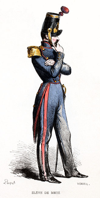 Militaire-élève de Metz vers 1835 gravure reproduite et restaurée numériquement par © Norbert Pousseur