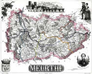 Zoom sur Carte du département du Meurthe en 1883 - gravure reproduite et restaurée numériquement par © Norbert Pousseur