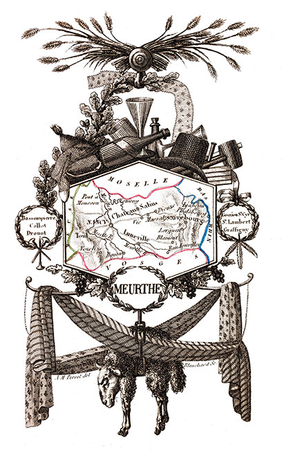 Carte succinte du Meurthe vers 1830 - gravure reproduite et restaurée numériquement par © Norbert Pousseur