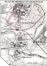 Zoom sur Plan de Mézières et Charleville vers 1850 - gravure reproduite et restaurée numériquement par © Norbert Pousseur