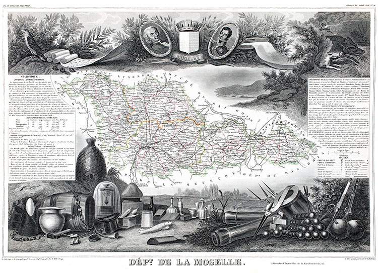 Carte par Levasseur de la Moselle en 1847 - gravure reproduite et restaurée numériquement par © Norbert Pousseur